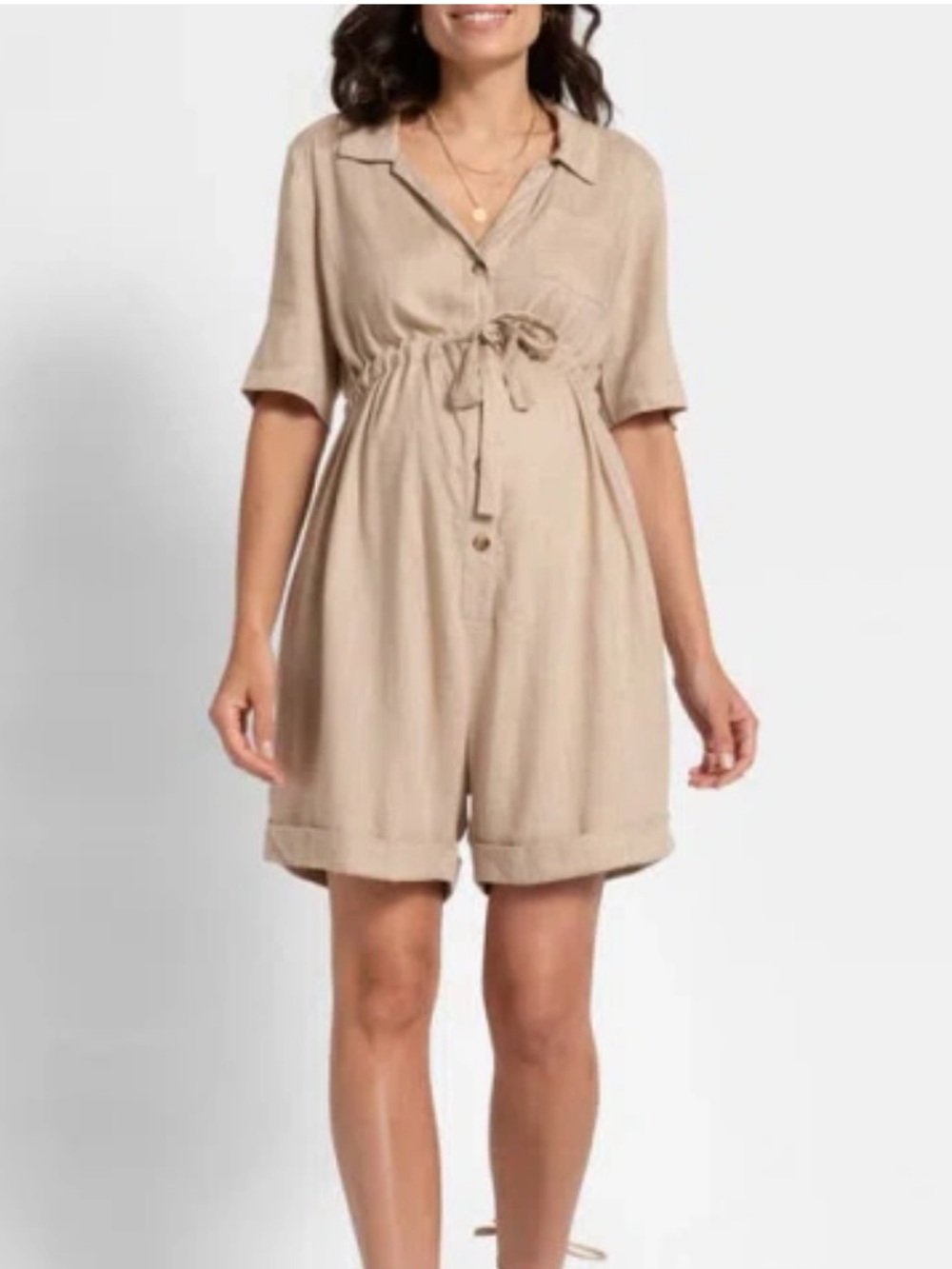 Seraphine Kerri Utility Playsuit Sand Beige Size 6 Maternity NWT* Linen Blend
